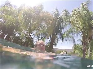 chesty blondes Alix and Cherie go skinny dipping